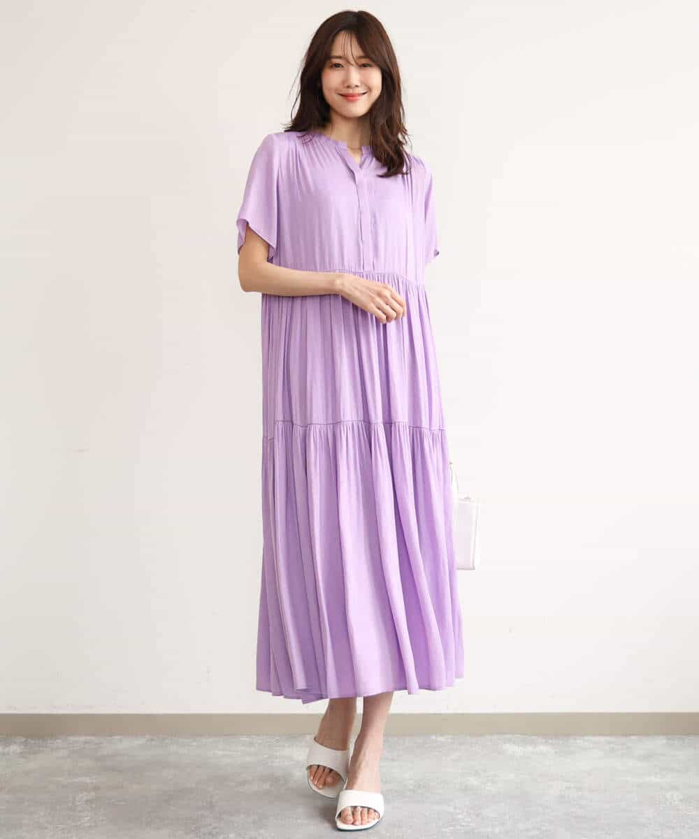 FKEJD72210 MK MICHEL KLEIN(MK ミッシェルクラン) [UVカット/接触冷感/洗える]ティアードデザインサテンワンピース ダークグレー