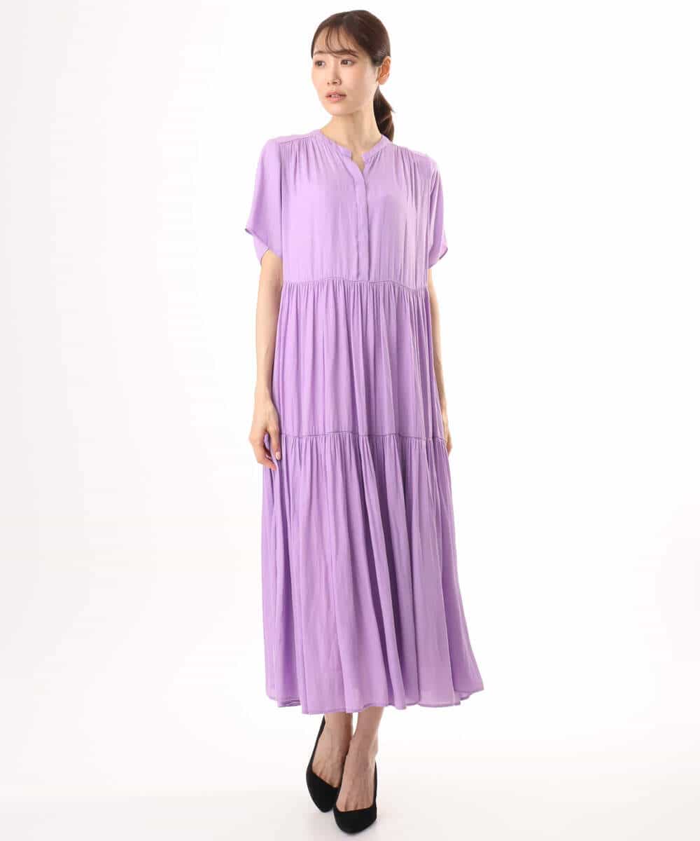 FKEJD72210 MK MICHEL KLEIN(MK ミッシェルクラン) [UVカット/接触冷感/洗える]ティアードデザインサテンワンピース ダークグレー