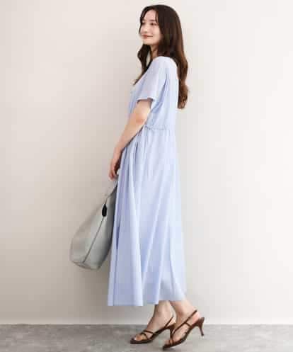 FKEJD77230 MK MICHEL KLEIN [接触冷感/透湿性/洗える]ストライプ柄V開きワンピース