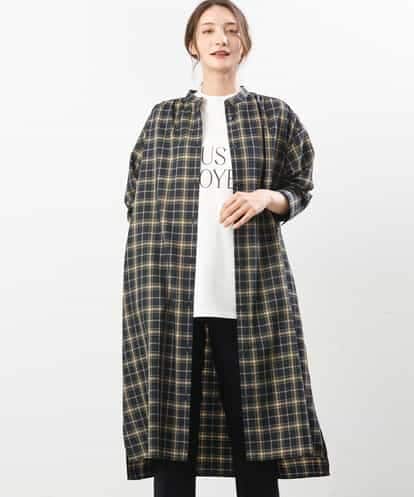 FKEJS20190  先染めチェック柄ロングシャツワンピース/洗える