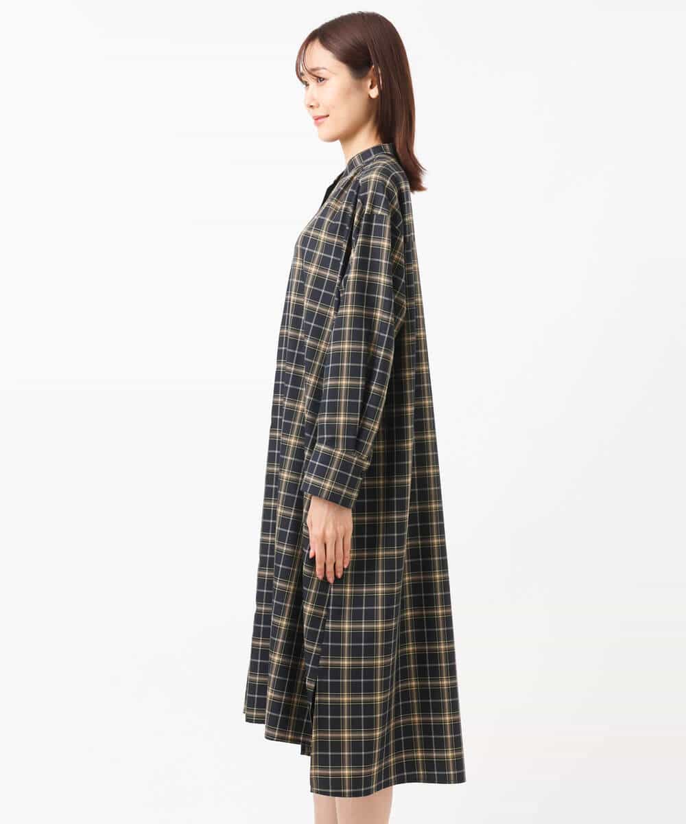 先染めチェック柄ロングシャツワンピース/洗える(ワンピース) | MK