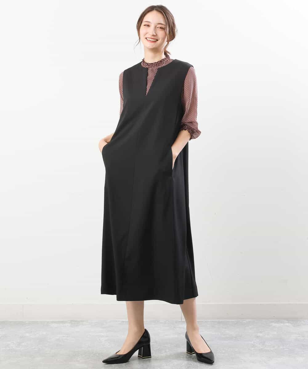 FKEJS26190 MK MICHEL KLEIN(MK ミッシェルクラン) キーネックデザインジャンパースカート/洗える キャメル