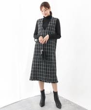 FKEJS36210 MK MICHEL KLEIN(MK ミッシェルクラン) チェック柄ツイードVネックジャンスカ/洗える ホワイト