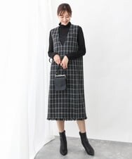FKEJS36210 MK MICHEL KLEIN(MK ミッシェルクラン) チェック柄ツイードVネックジャンスカ/洗える ホワイト