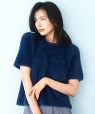 FKFAD30120 MK MICHEL KLEIN(MK ミッシェルクラン) 半袖シャギーニット/洗える ブルー