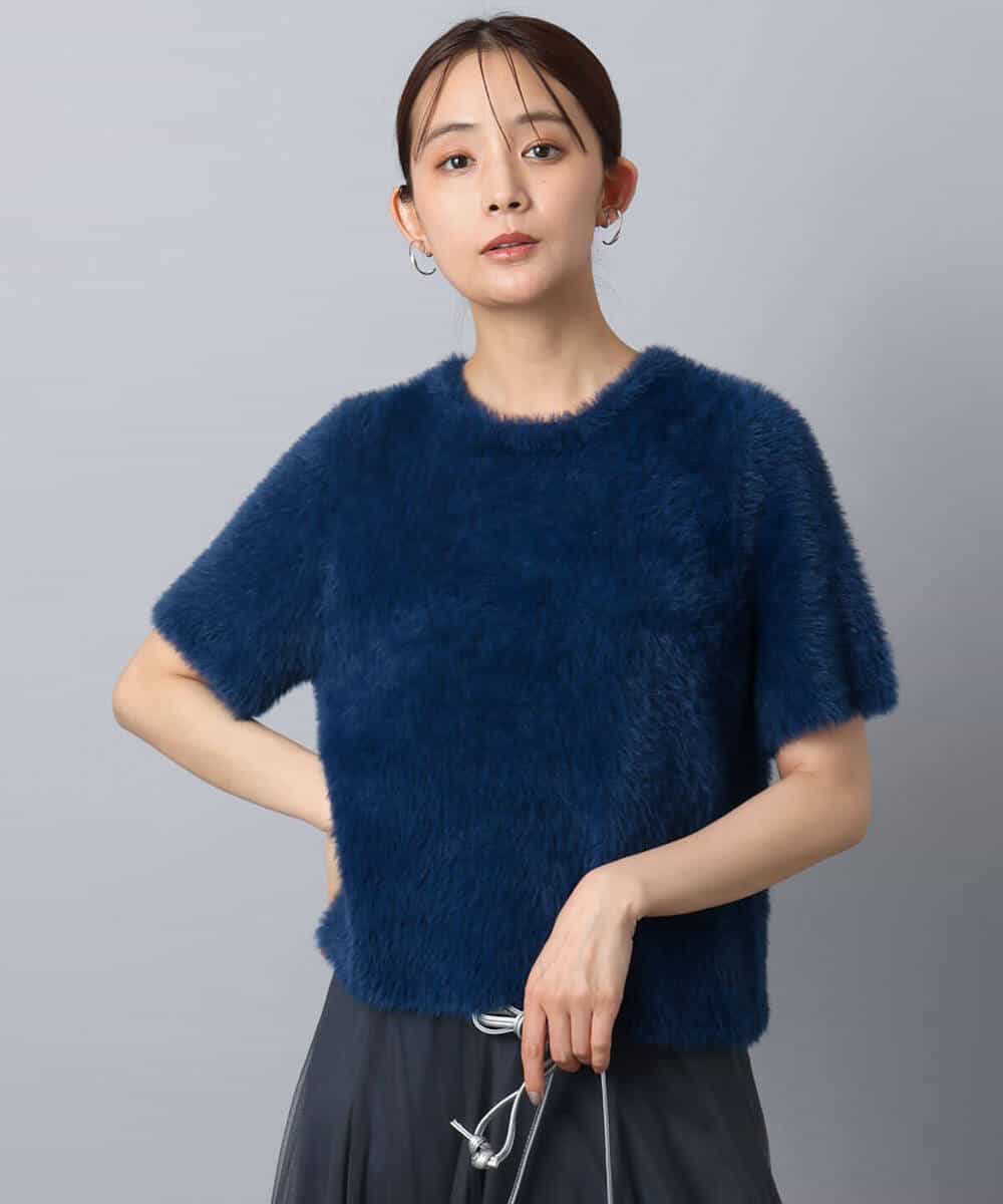 FKFAD30120 MK MICHEL KLEIN(MK ミッシェルクラン) 半袖シャギーニット/洗える ベージュ