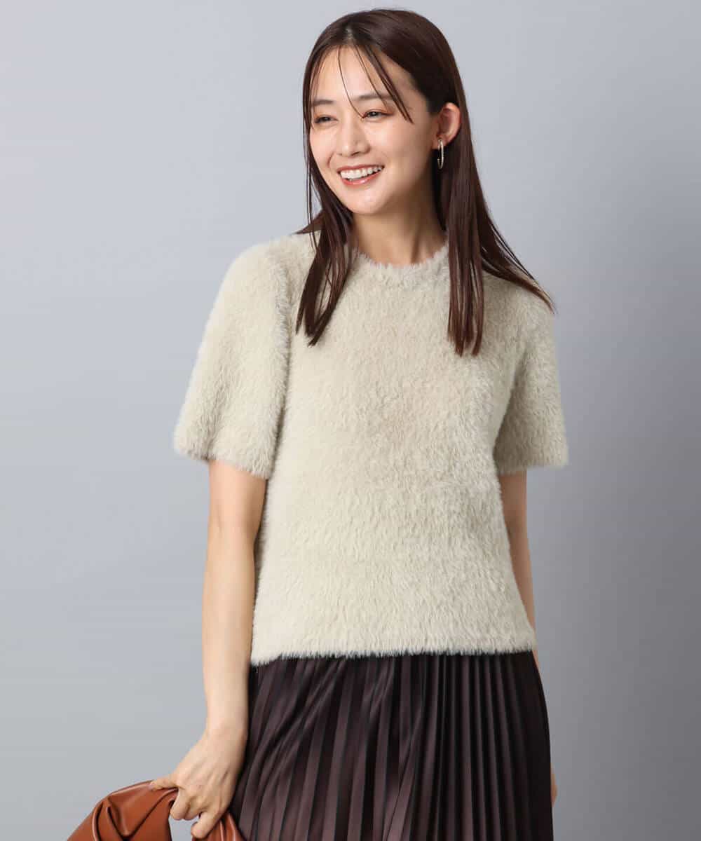 FKFAD30120 MK MICHEL KLEIN(MK ミッシェルクラン) 半袖シャギーニット/洗える ベージュ