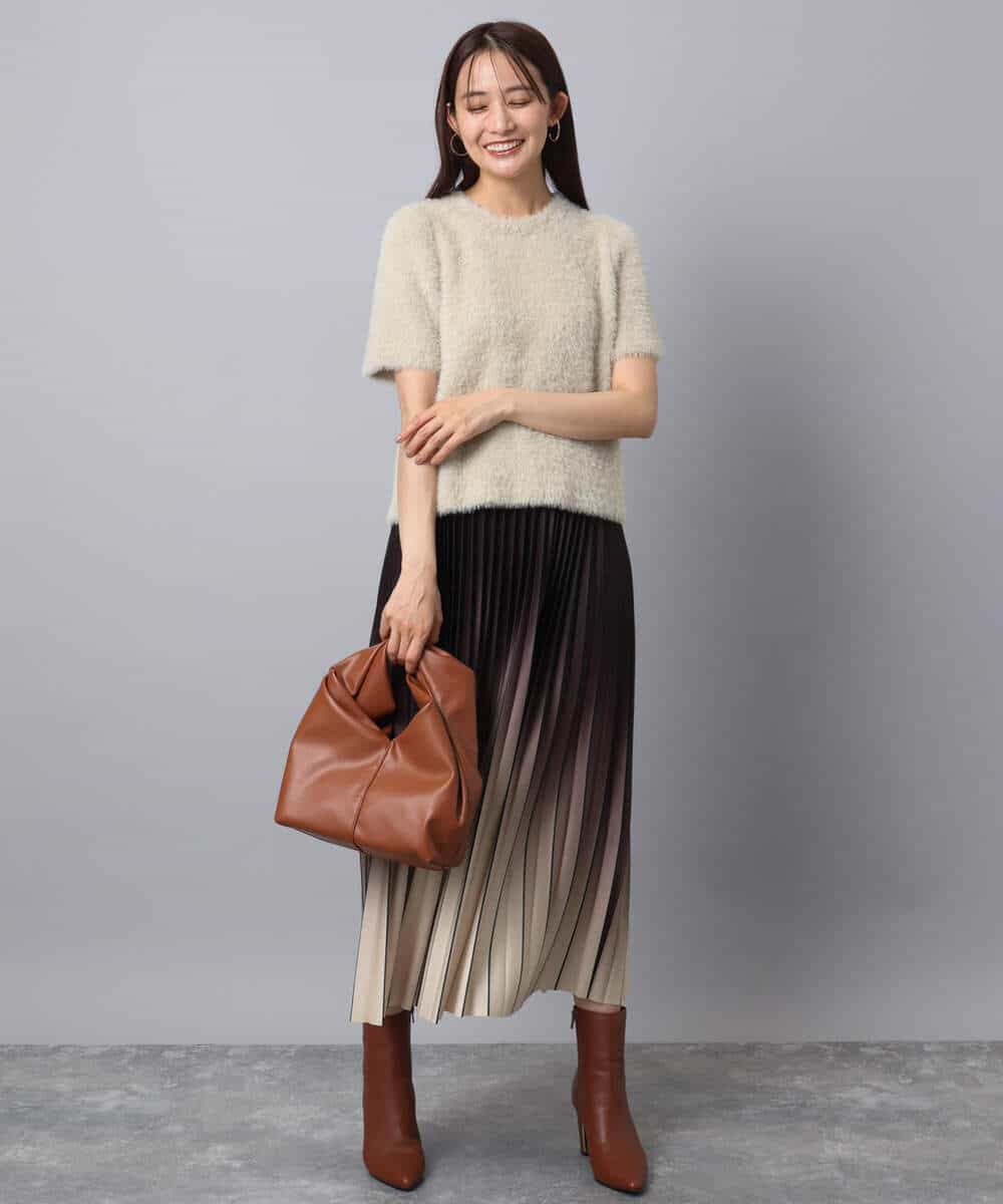 FKFAD30120 MK MICHEL KLEIN(MK ミッシェルクラン) 半袖シャギーニット/洗える ベージュ
