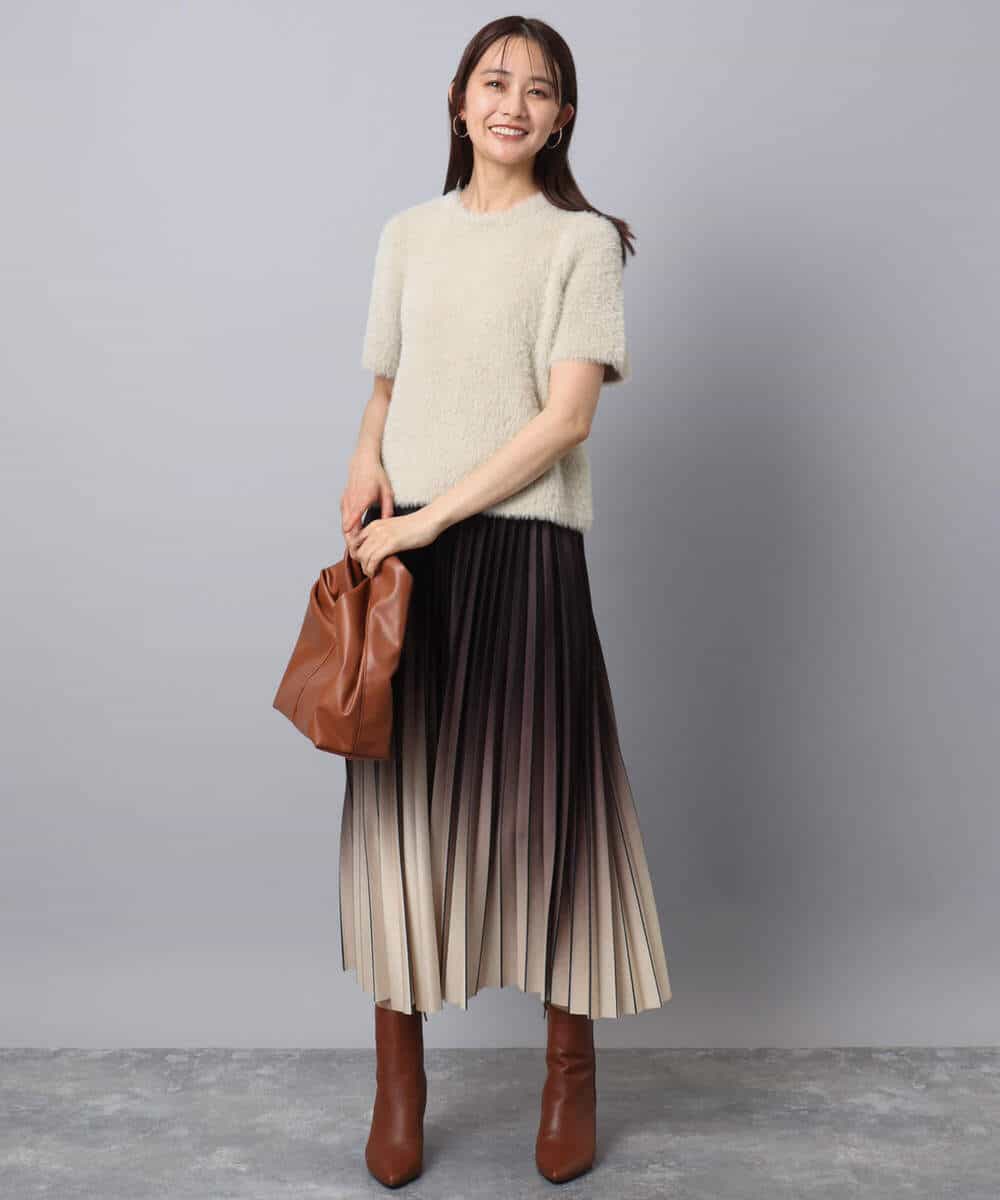 FKFAD30120 MK MICHEL KLEIN(MK ミッシェルクラン) 半袖シャギーニット/洗える ベージュ