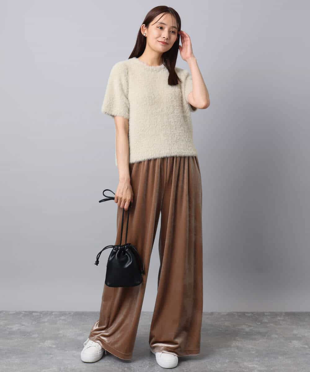 FKFAD30120 MK MICHEL KLEIN(MK ミッシェルクラン) 半袖シャギーニット/洗える ベージュ