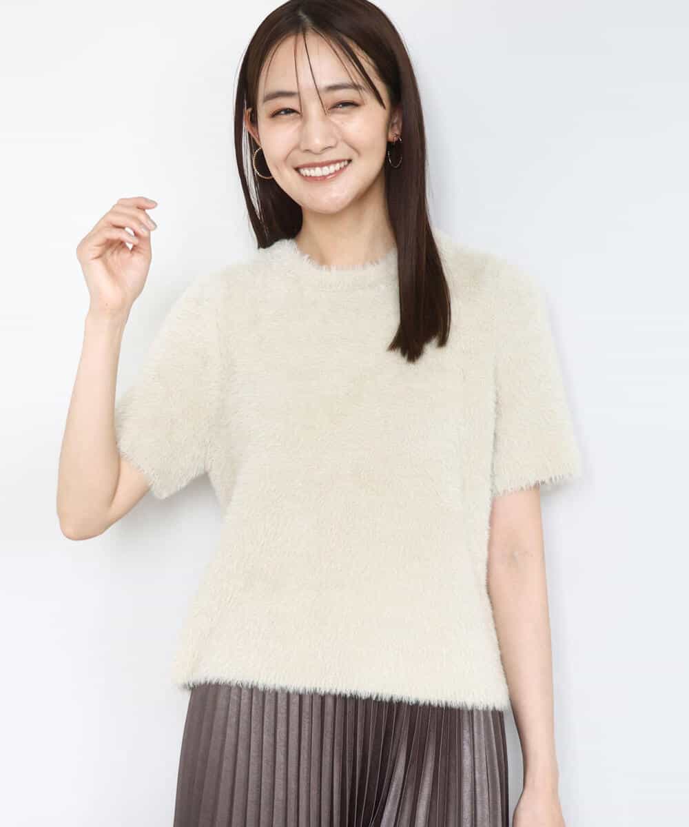 FKFAD30120 MK MICHEL KLEIN(MK ミッシェルクラン) 半袖シャギーニット/洗える ベージュ