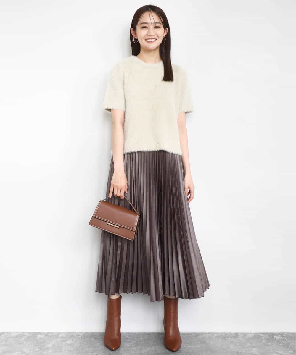 FKFAD30120 MK MICHEL KLEIN(MK ミッシェルクラン) 半袖シャギーニット/洗える ベージュ