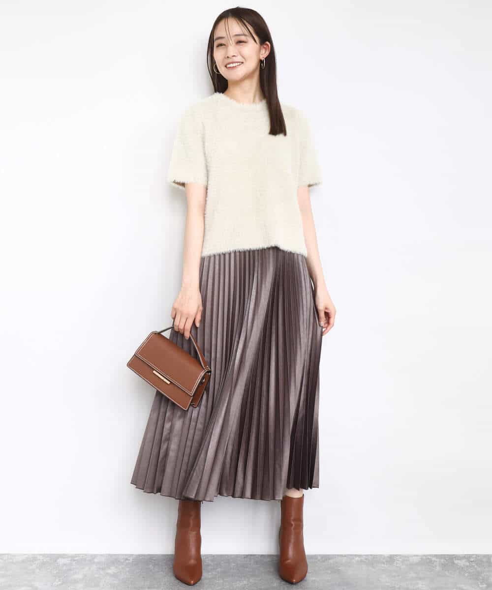 FKFAD30120 MK MICHEL KLEIN(MK ミッシェルクラン) 半袖シャギーニット/洗える ベージュ