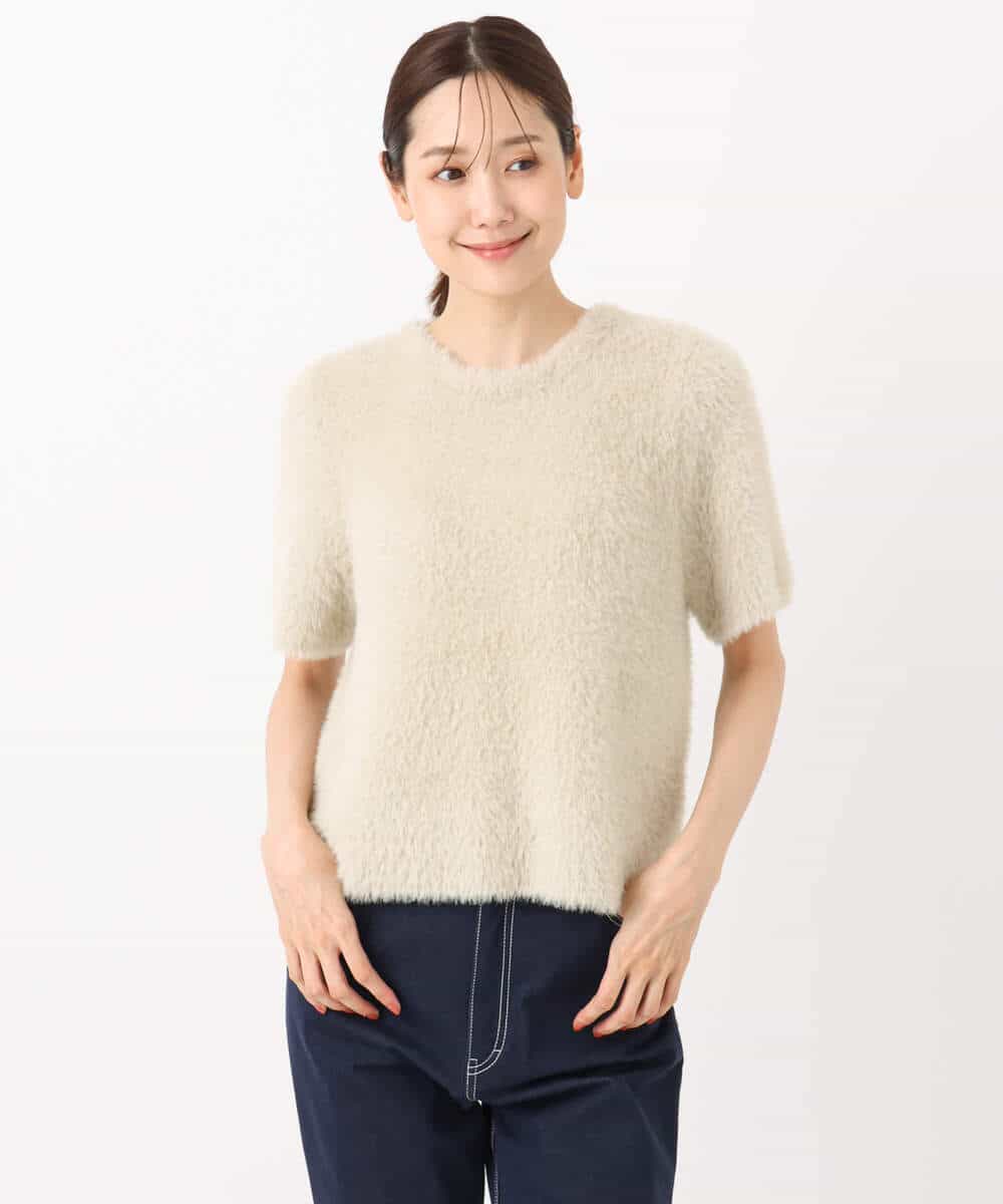 FKFAD30120 MK MICHEL KLEIN(MK ミッシェルクラン) 半袖シャギーニット/洗える ベージュ