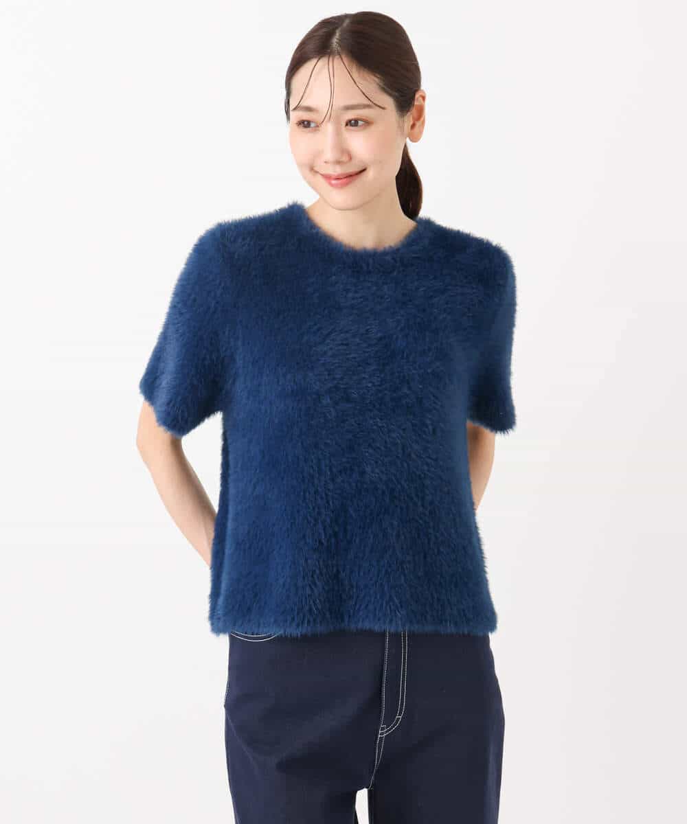 FKFAD30120 MK MICHEL KLEIN(MK ミッシェルクラン) 半袖シャギーニット/洗える ベージュ