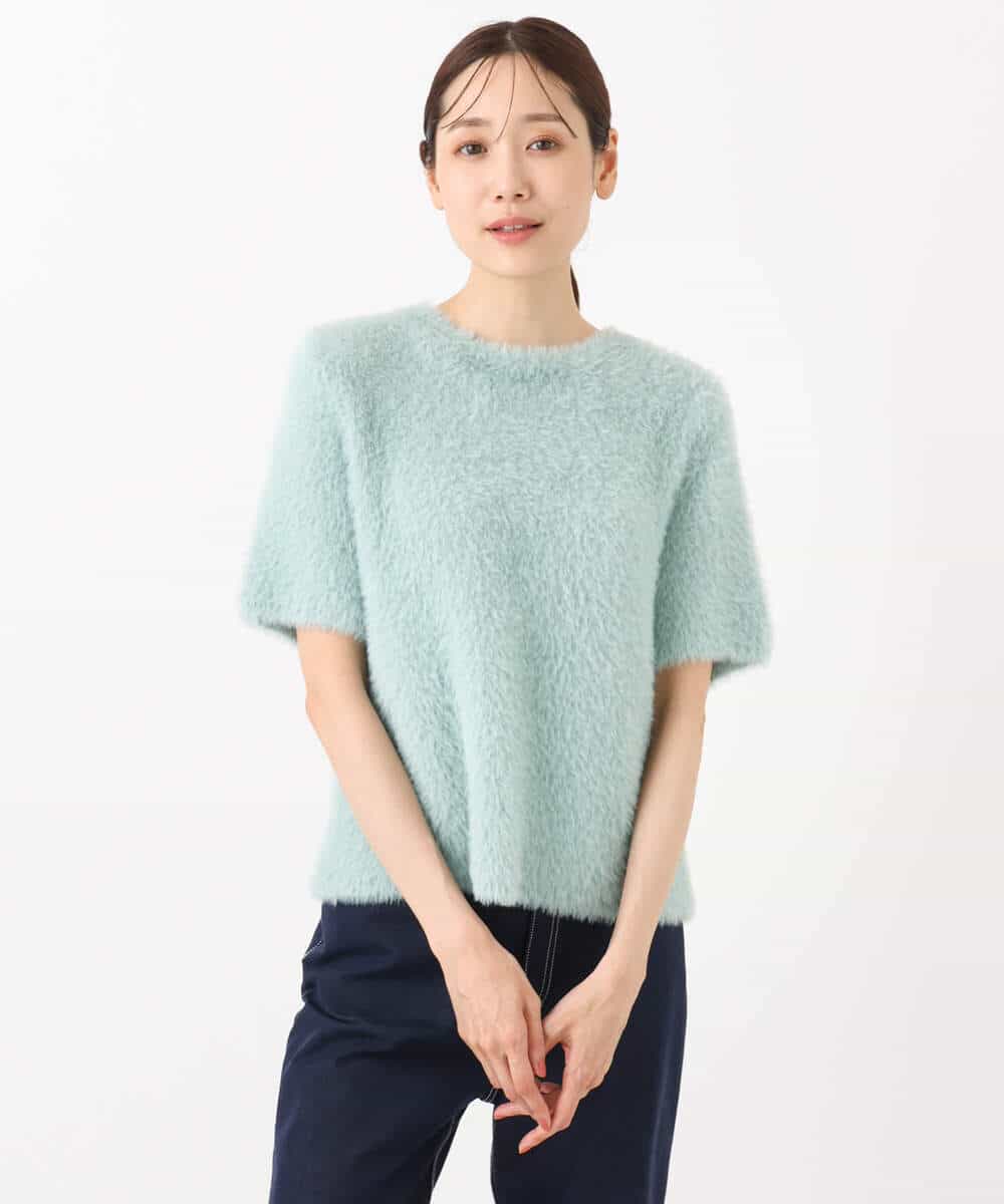 FKFAD30120 MK MICHEL KLEIN(MK ミッシェルクラン) 半袖シャギーニット/洗える ベージュ
