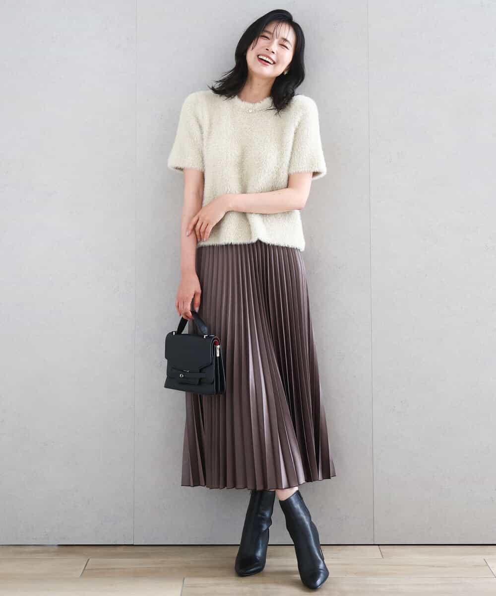 FKFAD30120 MK MICHEL KLEIN(MK ミッシェルクラン) 半袖シャギーニット/洗える ベージュ