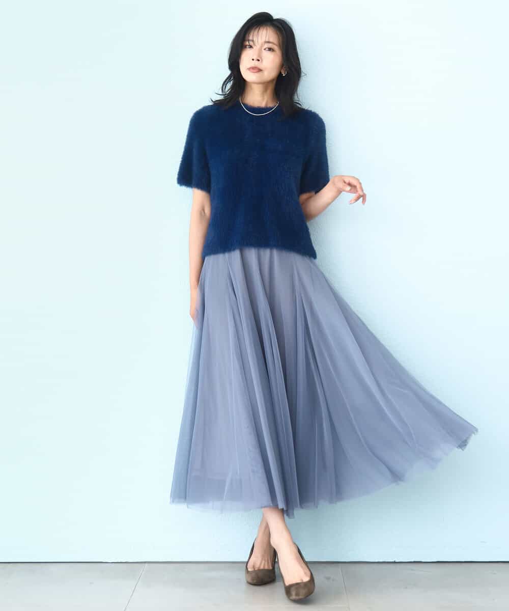 FKFAD30120 MK MICHEL KLEIN(MK ミッシェルクラン) 半袖シャギーニット/洗える ベージュ