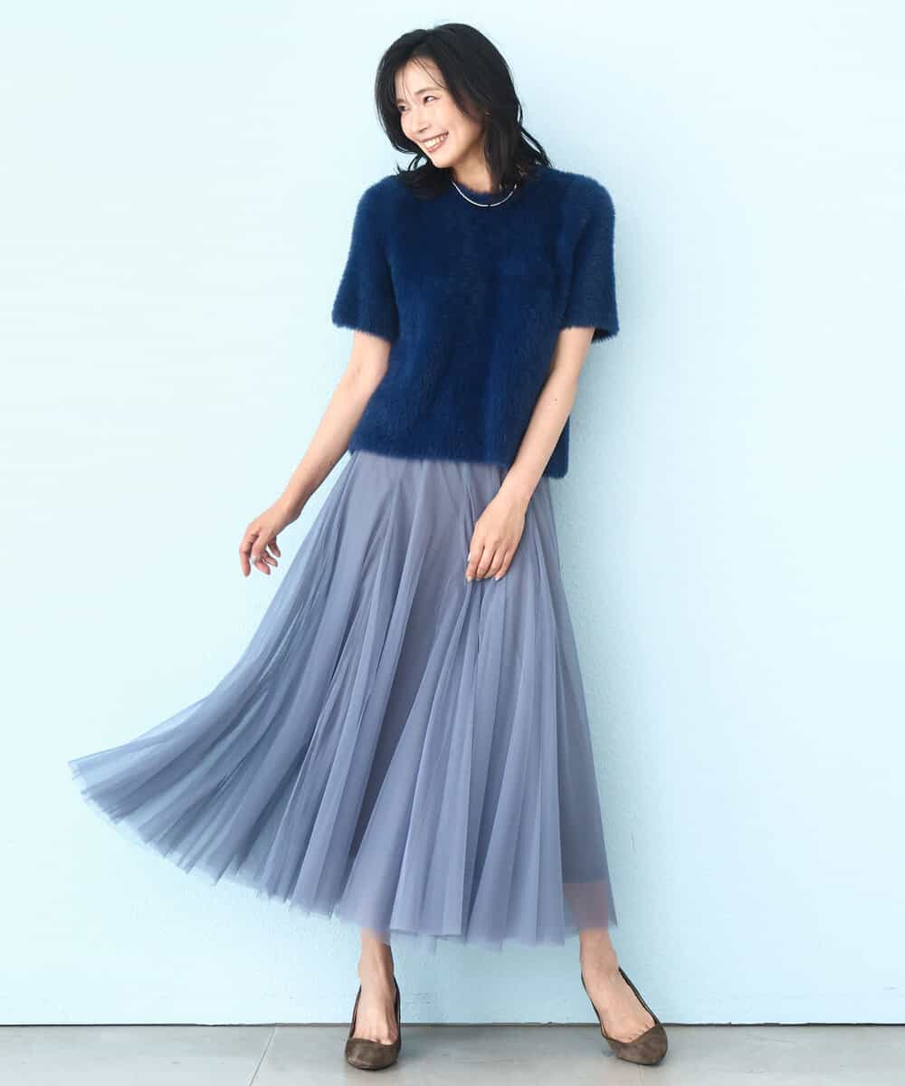FKFAD30120 MK MICHEL KLEIN(MK ミッシェルクラン) 半袖シャギーニット/洗える ベージュ