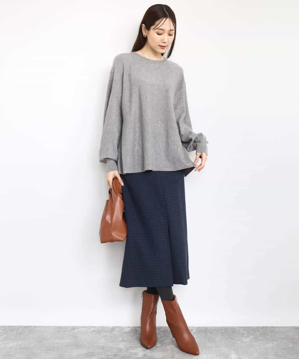 FKFAD40150 MK MICHEL KLEIN(MK ミッシェルクラン) フレアーシルエットチュニックニット/洗える ライトブルー