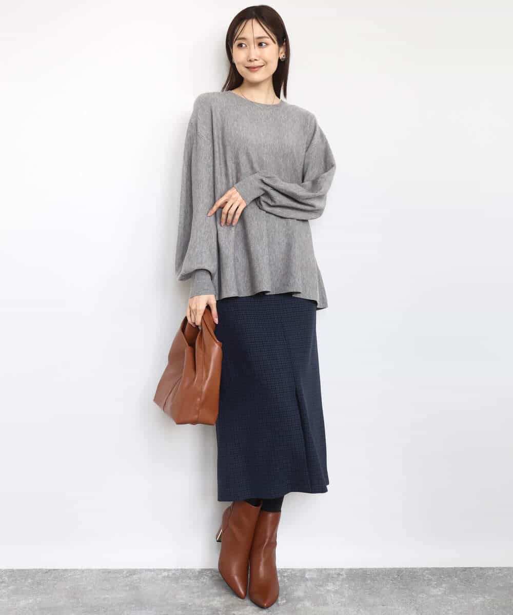 FKFAD40150 MK MICHEL KLEIN(MK ミッシェルクラン) フレアーシルエットチュニックニット/洗える ライトブルー