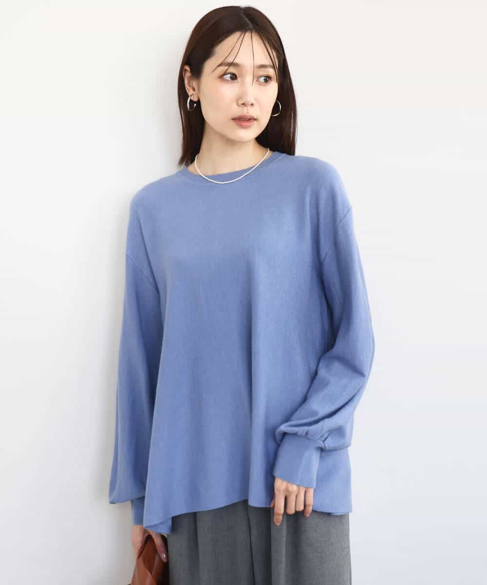 FKFAD40150 MK MICHEL KLEIN(MK ミッシェルクラン) フレアーシルエットチュニックニット/洗える ライトブルー