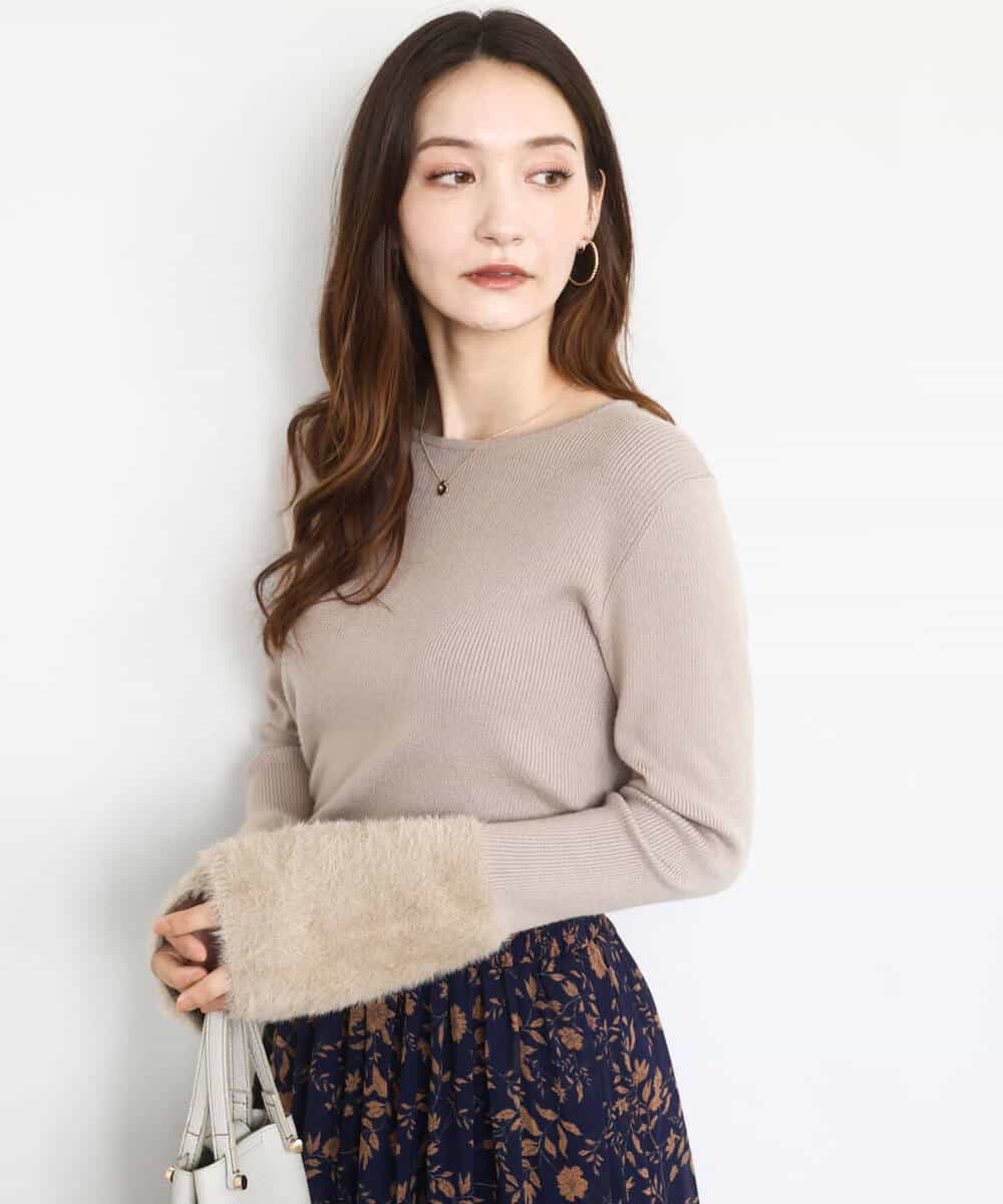 FKFAD41140 MK MICHEL KLEIN(MK ミッシェルクラン) フェザー切替えコンパクトリブニット/洗える ライトイエロー