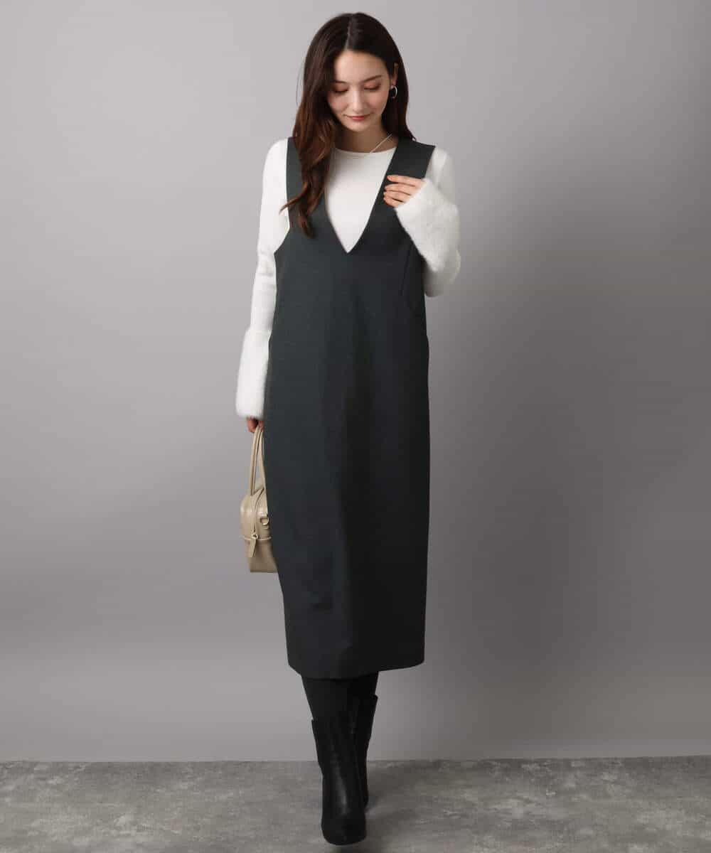 FKFAD41140 MK MICHEL KLEIN(MK ミッシェルクラン) フェザー切替えコンパクトリブニット/洗える ライトイエロー