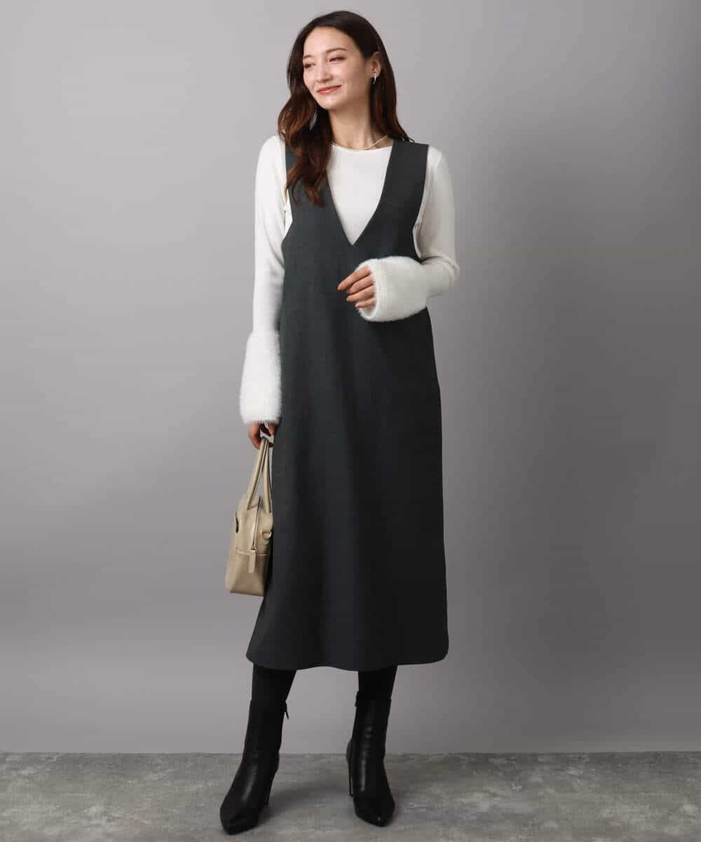 FKFAD41140 MK MICHEL KLEIN(MK ミッシェルクラン) フェザー切替えコンパクトリブニット/洗える ライトイエロー