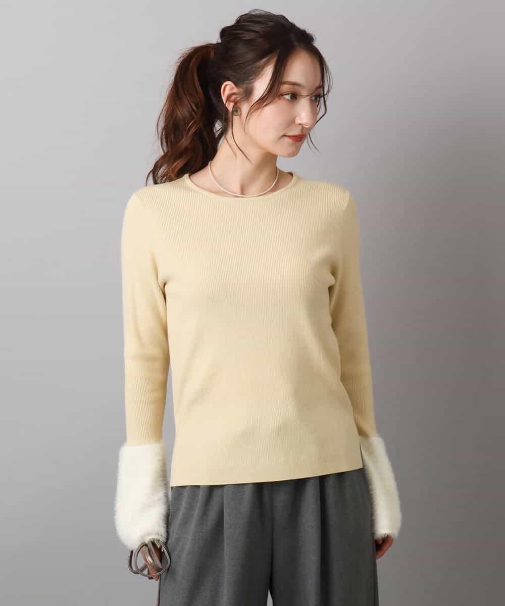 FKFAD41140 MK MICHEL KLEIN(MK ミッシェルクラン) フェザー切替えコンパクトリブニット/洗える ライトイエロー