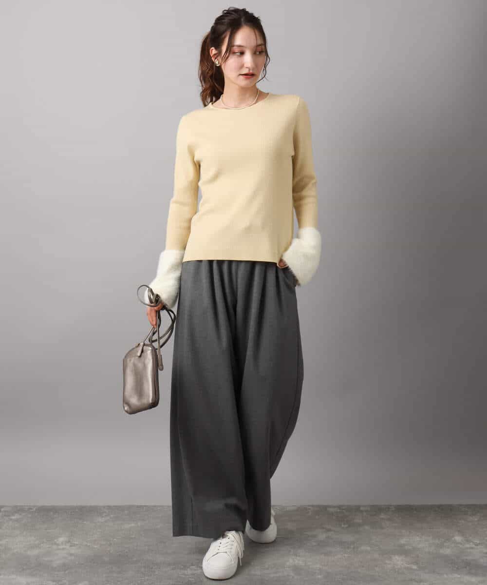 FKFAD41140 MK MICHEL KLEIN(MK ミッシェルクラン) フェザー切替えコンパクトリブニット/洗える ライトイエロー