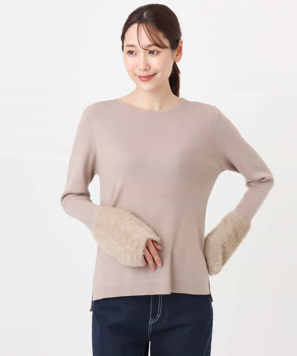 FKFAD41140 MK MICHEL KLEIN(MK ミッシェルクラン) フェザー切替えコンパクトリブニット/洗える ライトイエロー
