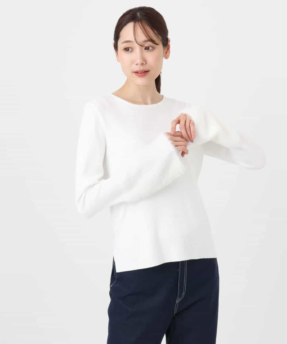 FKFAD41140 MK MICHEL KLEIN(MK ミッシェルクラン) フェザー切替えコンパクトリブニット/洗える ライトイエロー
