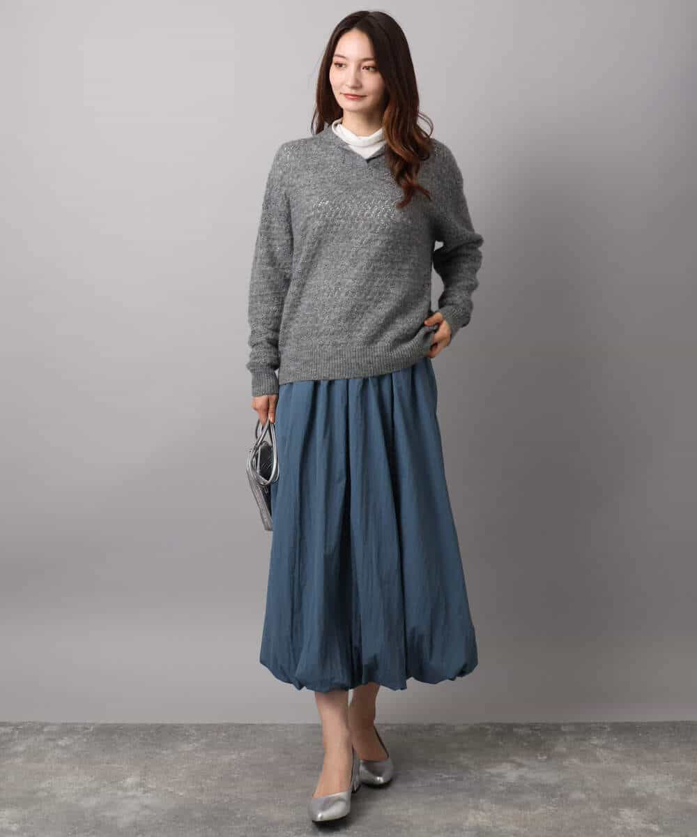 FKFAD42160 MK MICHEL KLEIN(MK ミッシェルクラン) 透かし編みニットフーディープルオーバー/洗える パープル