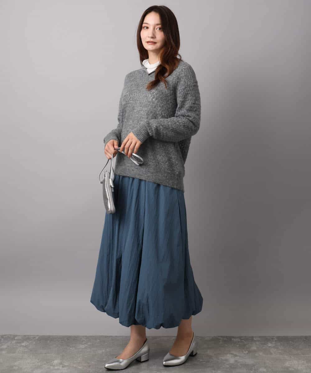 FKFAD42160 MK MICHEL KLEIN(MK ミッシェルクラン) 透かし編みニットフーディープルオーバー/洗える パープル