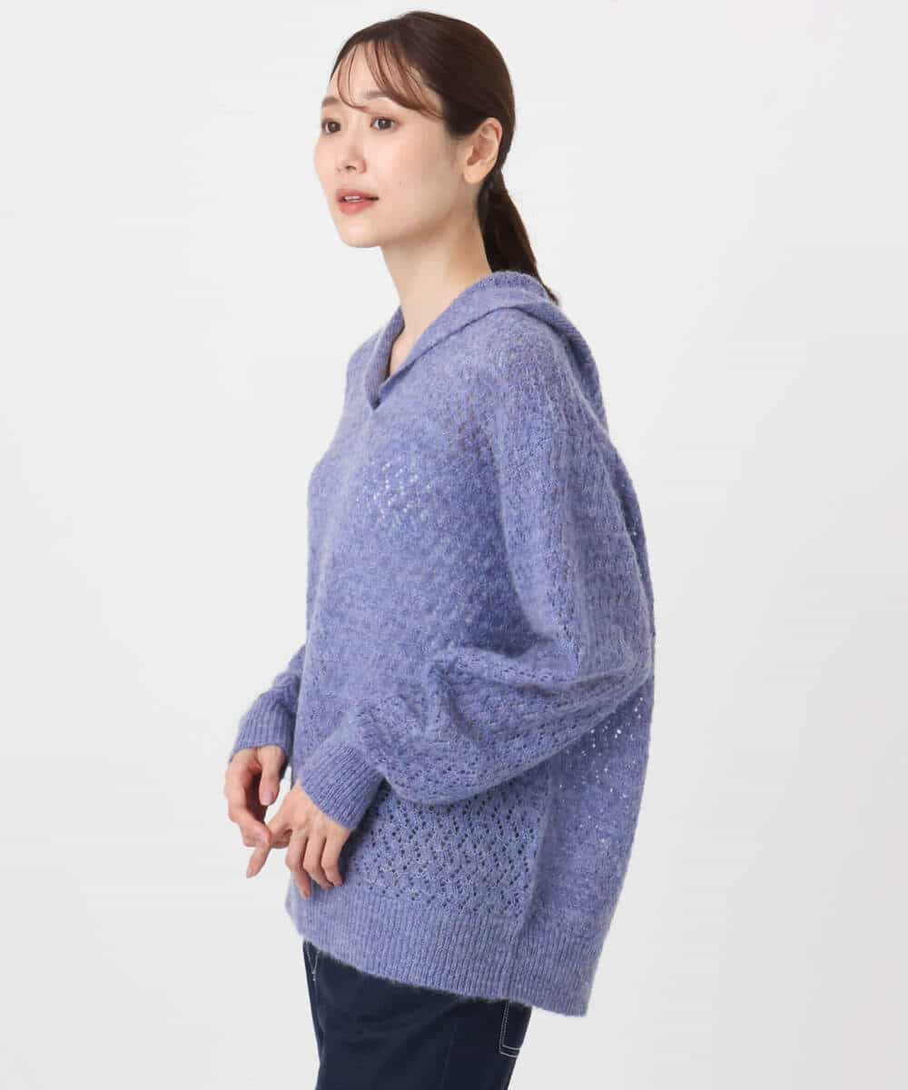 FKFAD42160 MK MICHEL KLEIN(MK ミッシェルクラン) 透かし編みニットフーディープルオーバー/洗える パープル