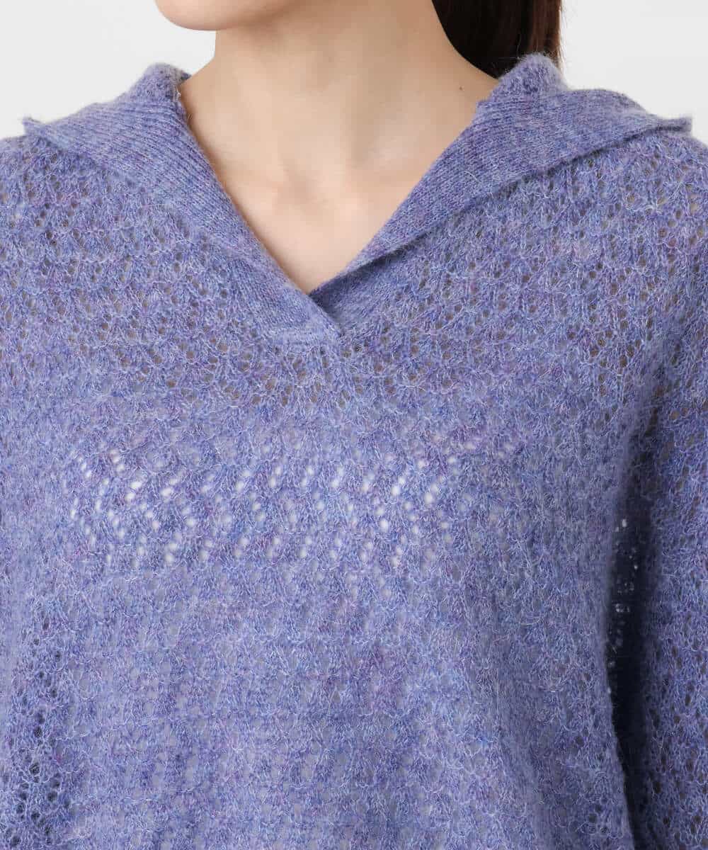 FKFAD42160 MK MICHEL KLEIN(MK ミッシェルクラン) 透かし編みニットフーディープルオーバー/洗える パープル