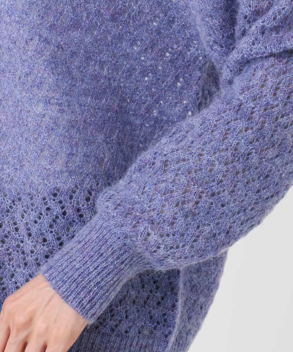 FKFAD42160 MK MICHEL KLEIN(MK ミッシェルクラン) 透かし編みニットフーディープルオーバー/洗える パープル
