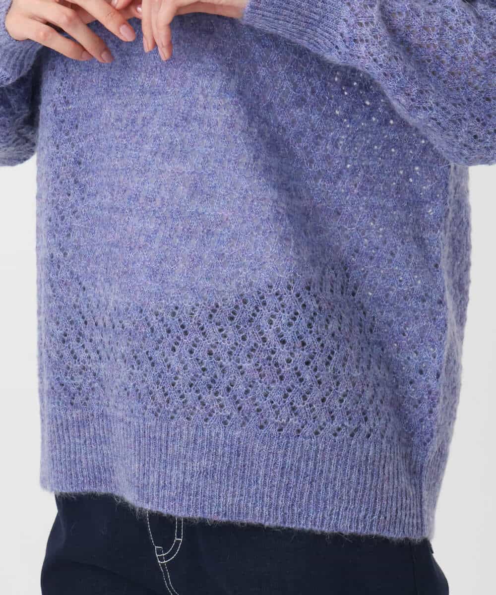 FKFAD42160 MK MICHEL KLEIN(MK ミッシェルクラン) 透かし編みニットフーディープルオーバー/洗える パープル