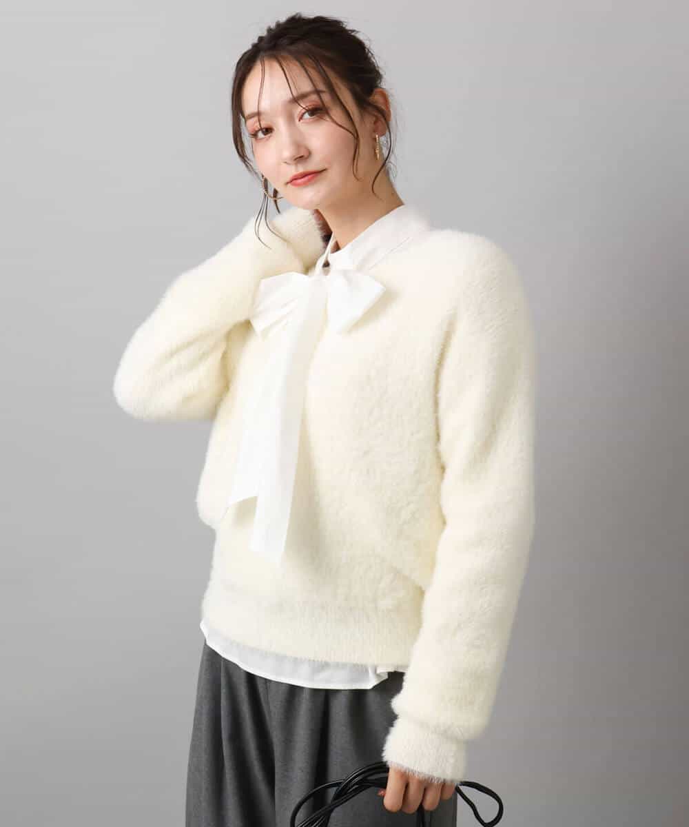 FKFAD46130 MK MICHEL KLEIN(MK ミッシェルクラン) フェザーニットプルオーバー/前後2way/洗える レッド