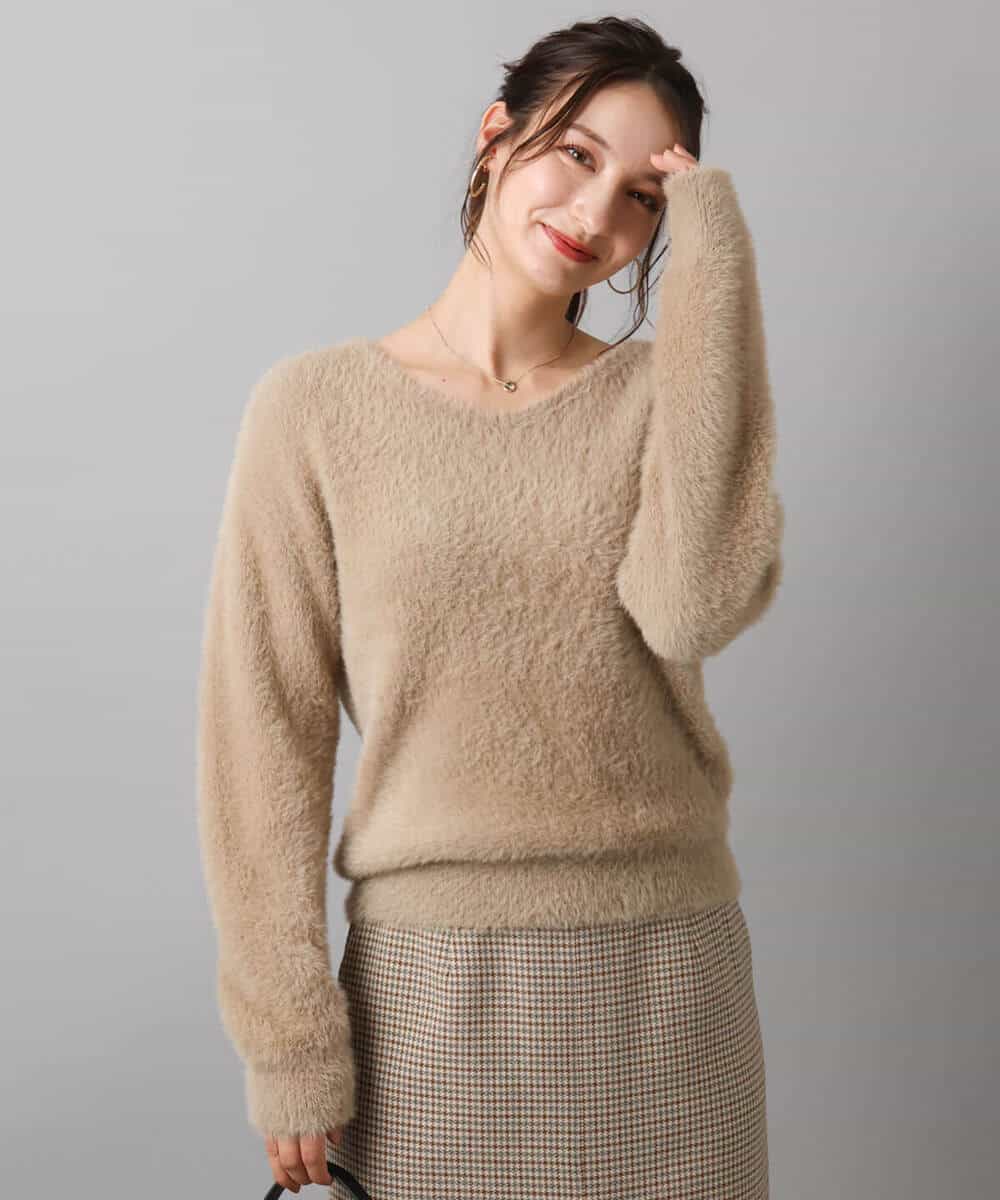 FKFAD46130 MK MICHEL KLEIN(MK ミッシェルクラン) フェザーニットプルオーバー/前後2way/洗える レッド