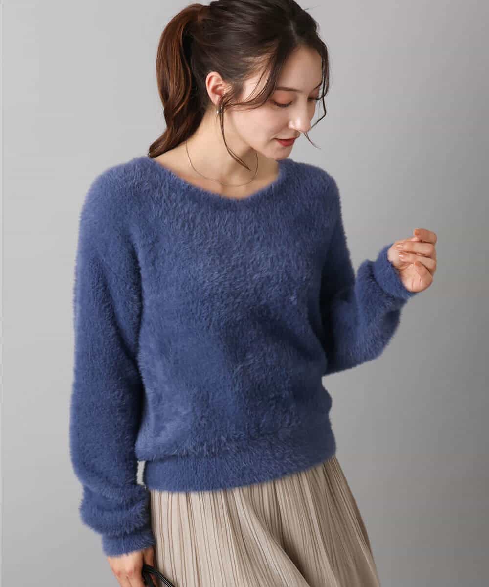 FKFAD46130 MK MICHEL KLEIN(MK ミッシェルクラン) フェザーニットプルオーバー/前後2way/洗える レッド