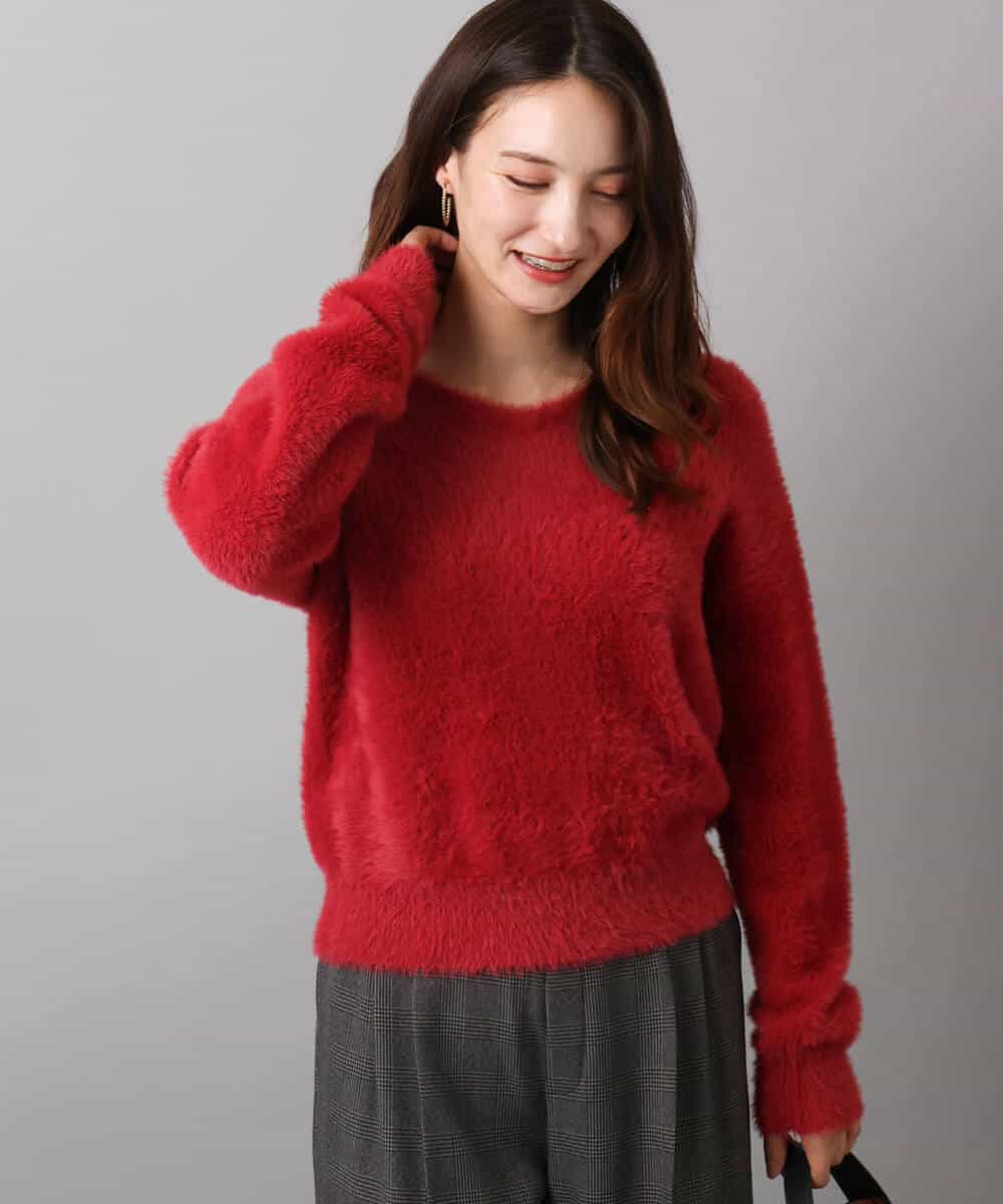 FKFAD46130 MK MICHEL KLEIN(MK ミッシェルクラン) フェザーニットプルオーバー/前後2way/洗える レッド
