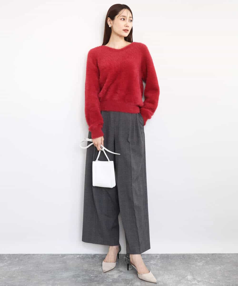 FKFAD46130 MK MICHEL KLEIN(MK ミッシェルクラン) フェザーニットプルオーバー/前後2way/洗える レッド