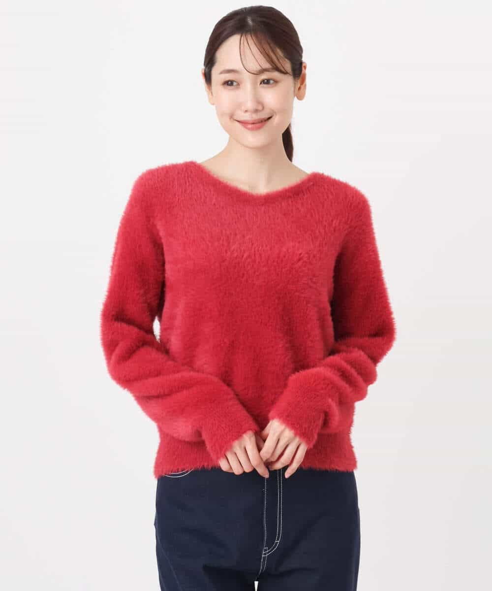 FKFAD46130 MK MICHEL KLEIN(MK ミッシェルクラン) フェザーニットプルオーバー/前後2way/洗える レッド