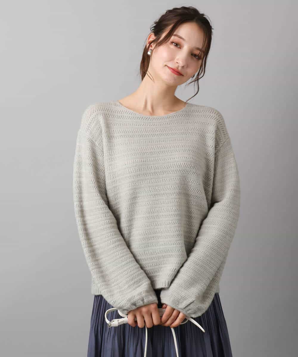 FKFAD47150 MK MICHEL KLEIN(MK ミッシェルクラン) シアーボーダーボリュームパフスリーブニット/洗える ライトイエロー