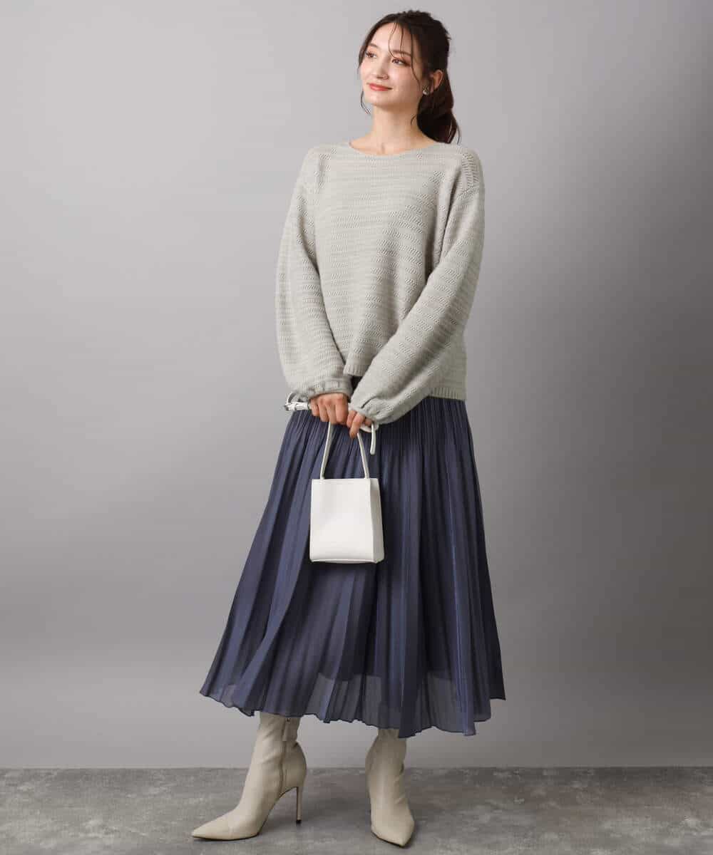 FKFAD47150 MK MICHEL KLEIN(MK ミッシェルクラン) シアーボーダーボリュームパフスリーブニット/洗える ライトイエロー