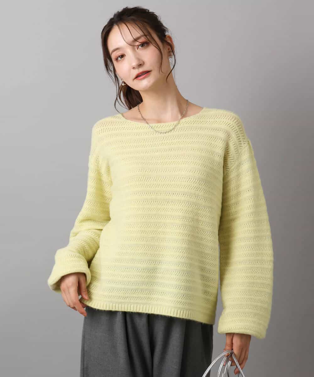 FKFAD47150 MK MICHEL KLEIN(MK ミッシェルクラン) シアーボーダーボリュームパフスリーブニット/洗える ライトイエロー