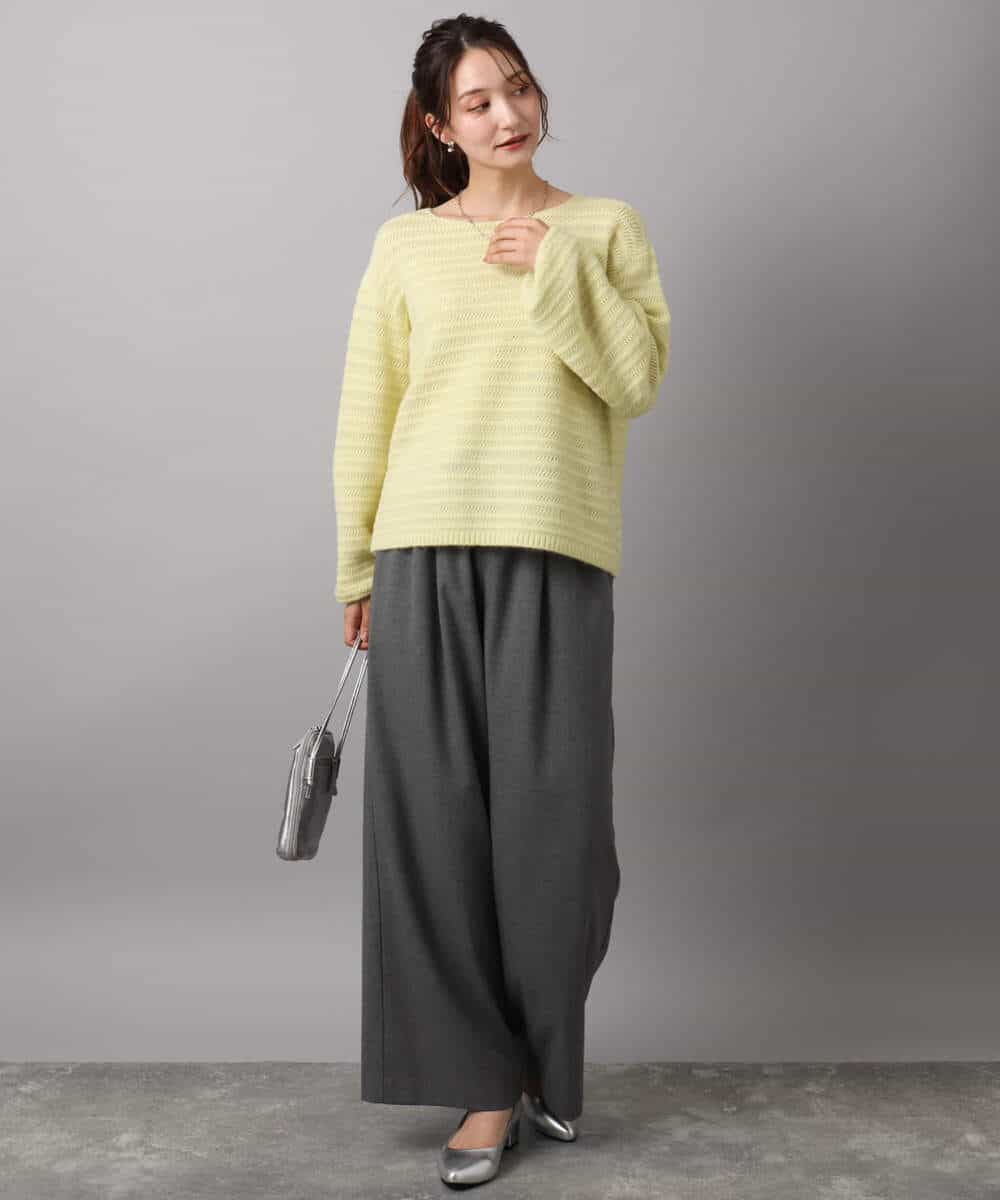 FKFAD47150 MK MICHEL KLEIN(MK ミッシェルクラン) シアーボーダーボリュームパフスリーブニット/洗える ライトイエロー