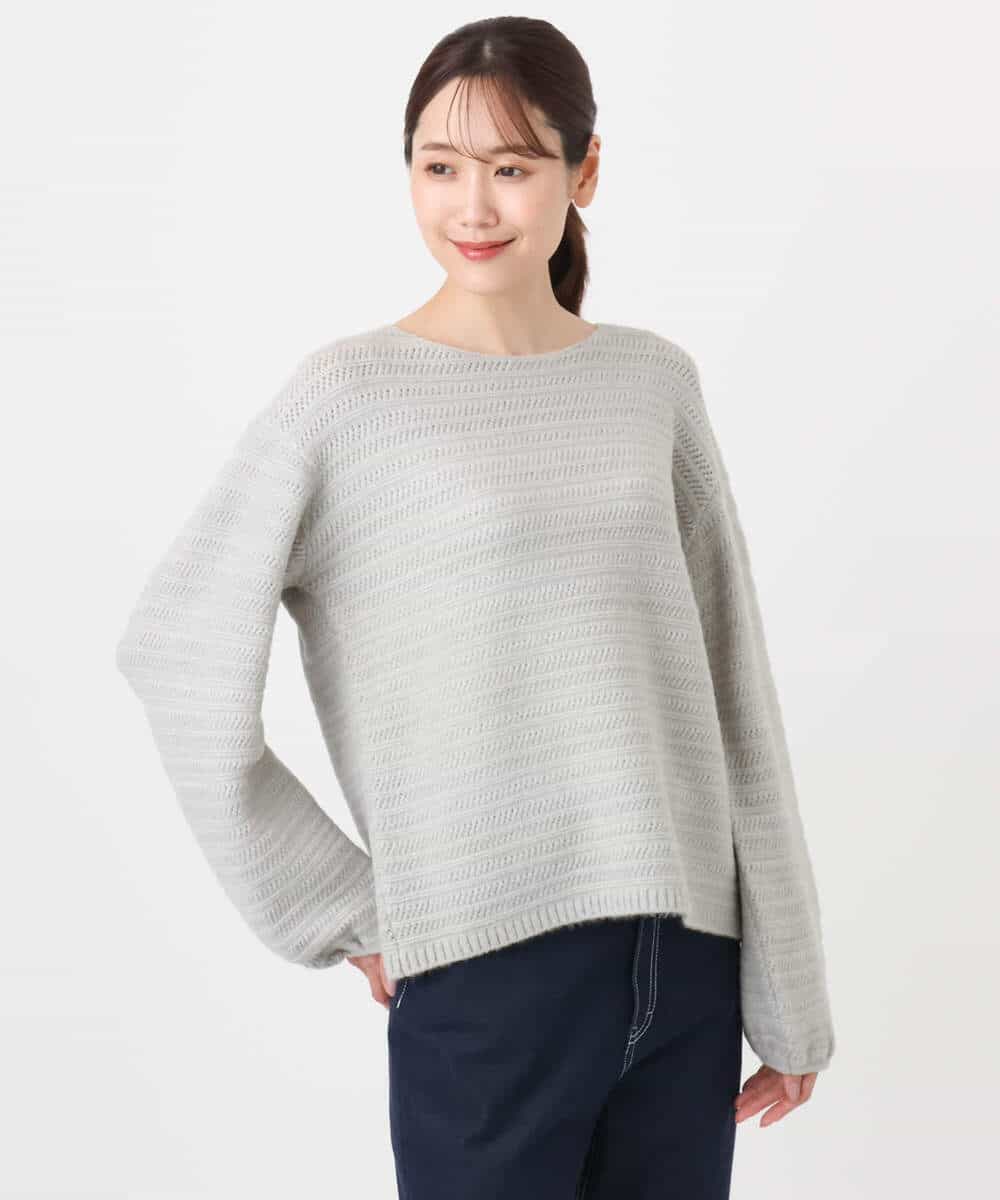 FKFAD47150 MK MICHEL KLEIN(MK ミッシェルクラン) シアーボーダーボリュームパフスリーブニット/洗える ライトイエロー